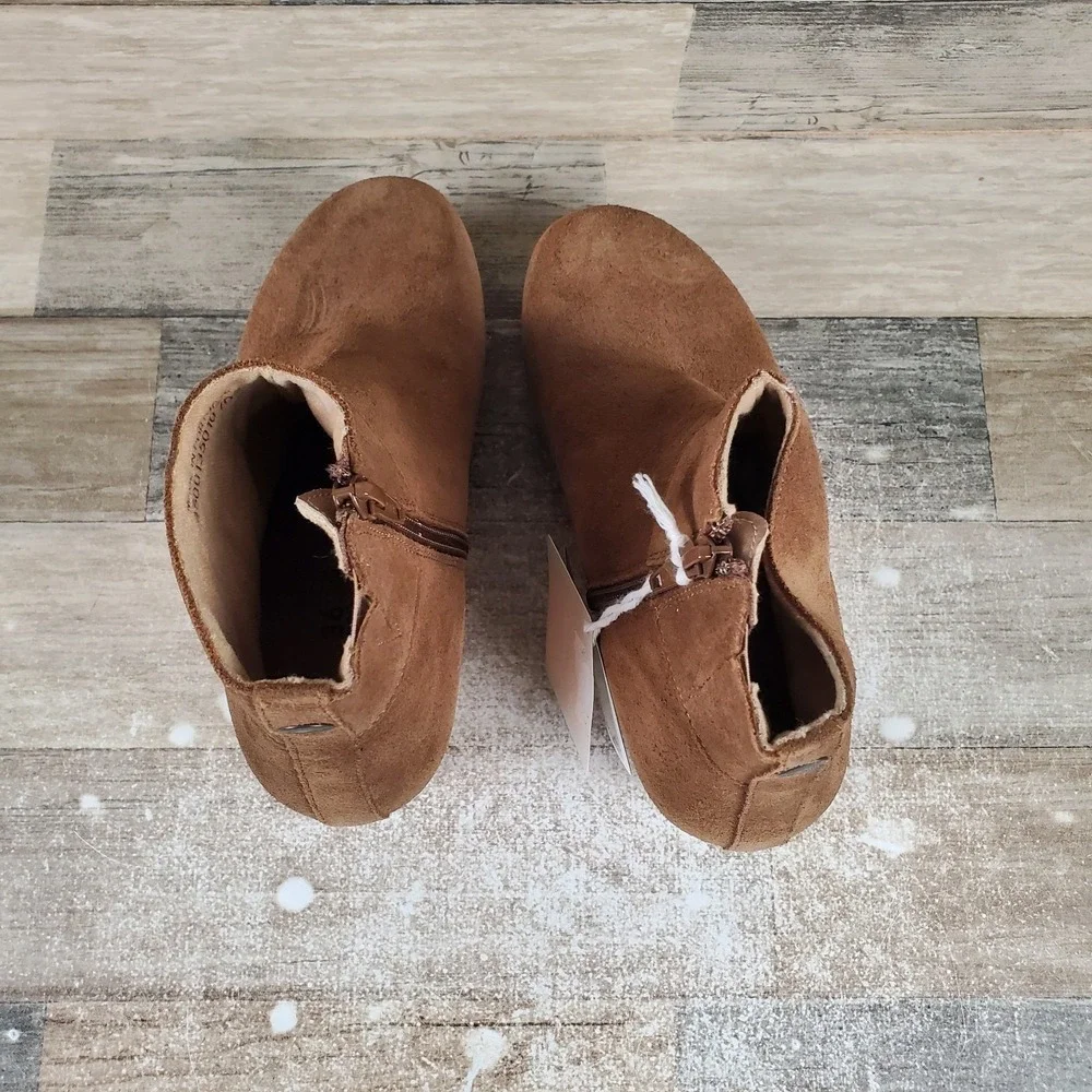 Papilio Birkenstock Ebba Womens Booties Sz 5 Dark Tea Suede Side Zip Wedge Heels